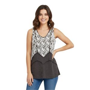 Mystree Brown Sleeveless Top with Ivory Lace Size Small